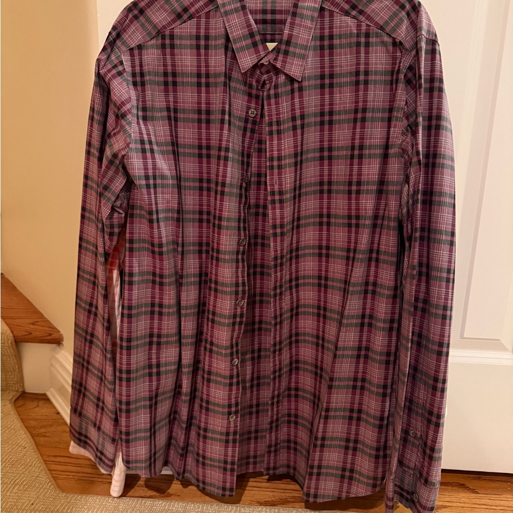 Theory Men's Casual Plaid Shirt - Pink and Gray